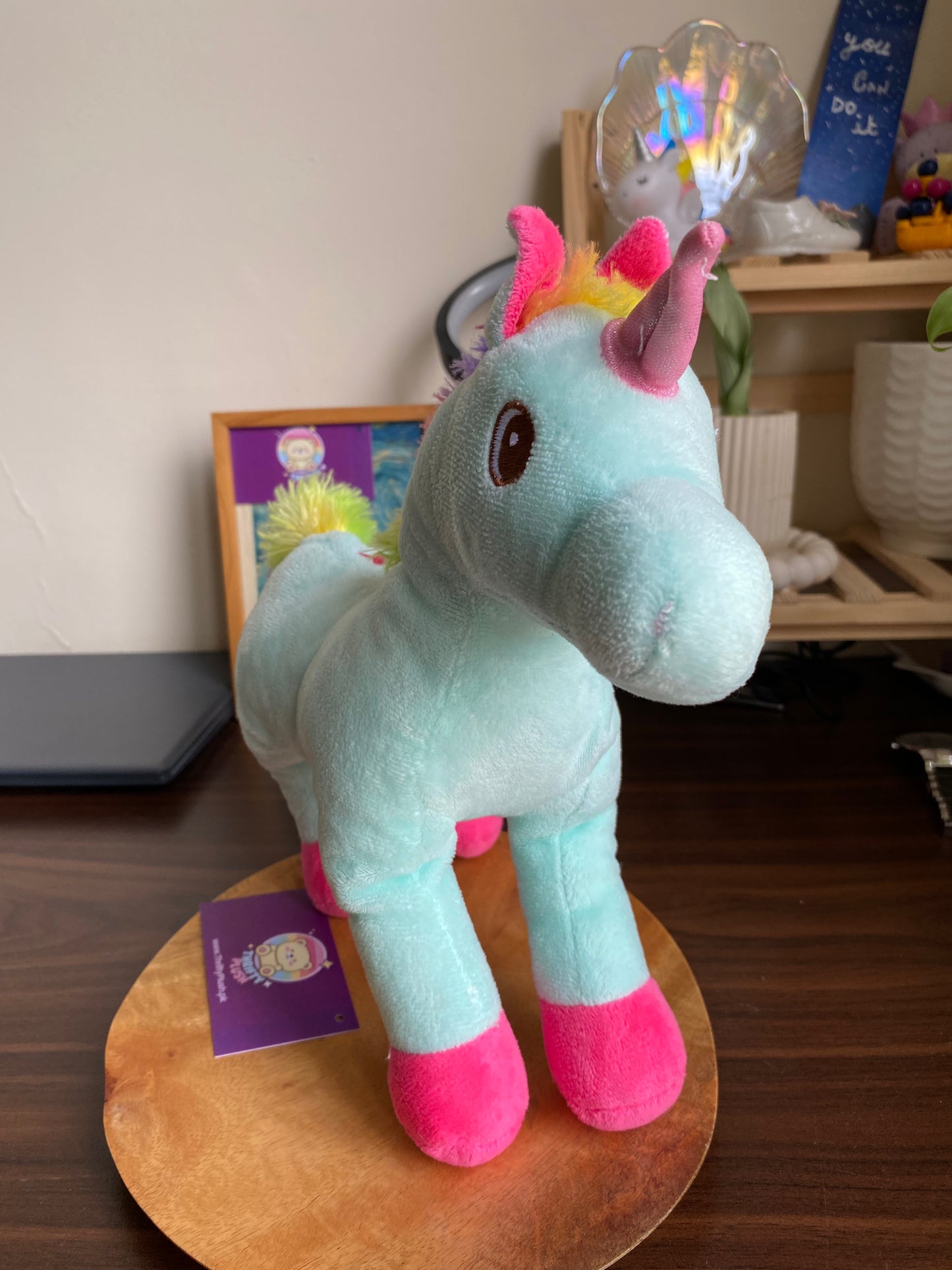 Rainbow Unicorn Plush Stuffed Animal – Soft Pastel Mint Toy with Colorful Mane & Tail
