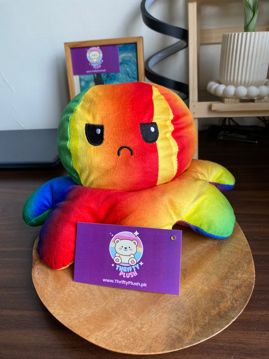 Reversible Octopus Plush – Rainbow Mood Changing Stuffed Animal with Happy & Sad Faces