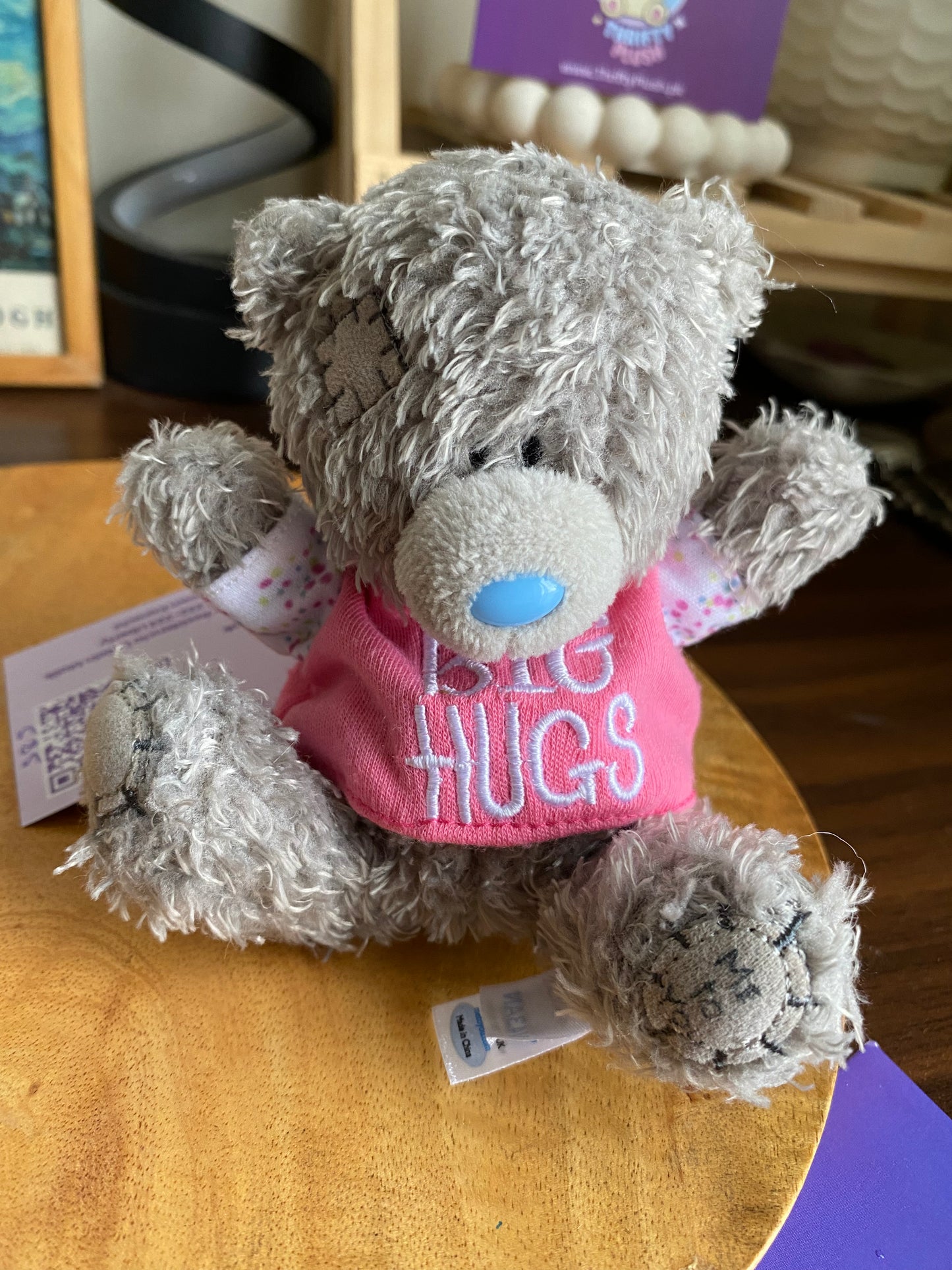 Me to You Tatty Teddy Plush – Grey Blue Nose Bear with Pink “Big Hugs” Shirt