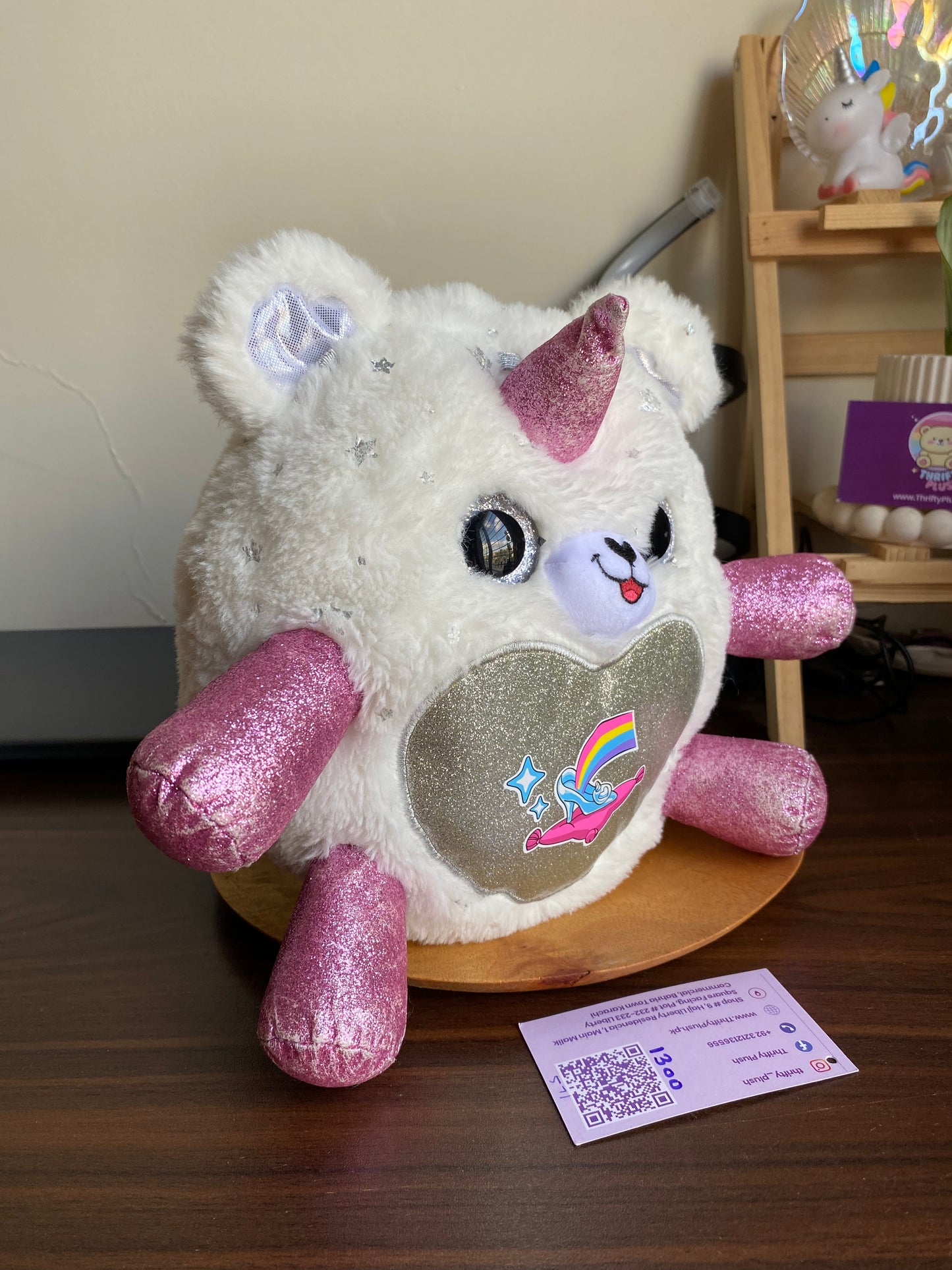 Sparkle Unicorn Bear Plush – Soft White & Pink Fantasy Plush Toy with Shimmer Horn & Glitter Paws