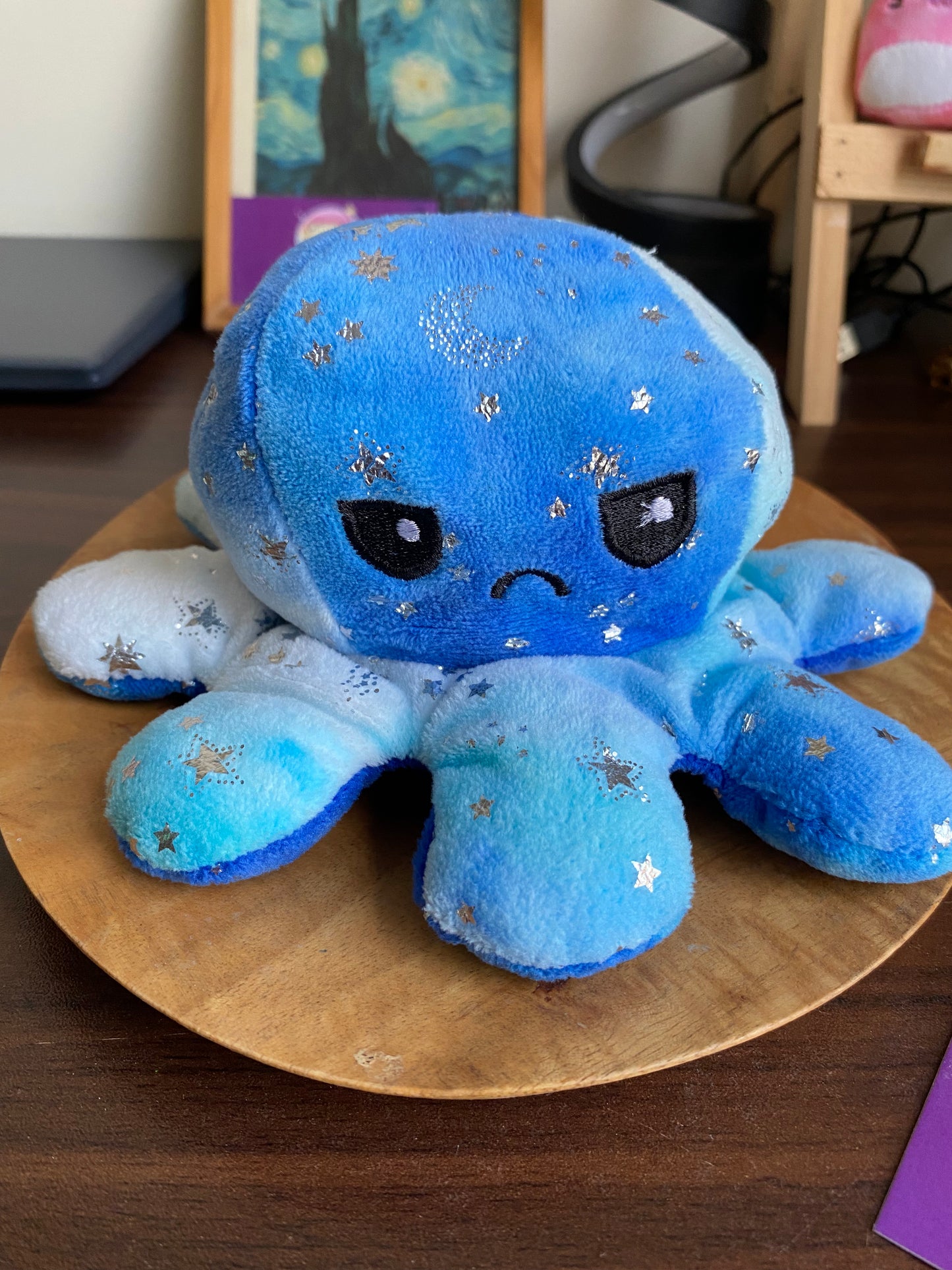 Reversible Octopus Plush Toy – Mood Changing Double-Sided Cute Soft Plush (Blue Starry Design)