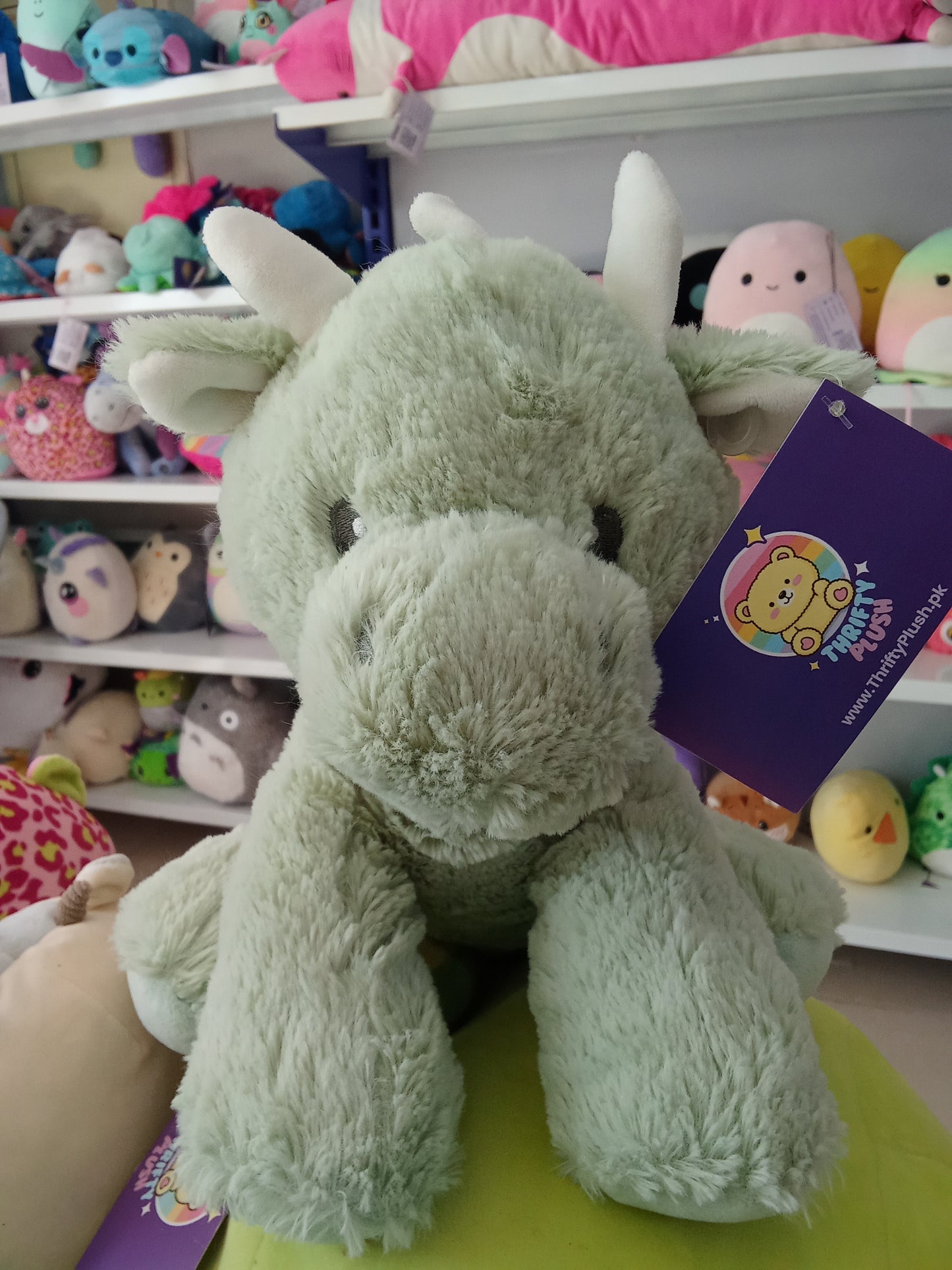 Baby Green Dragon Plush Rattle Toy.