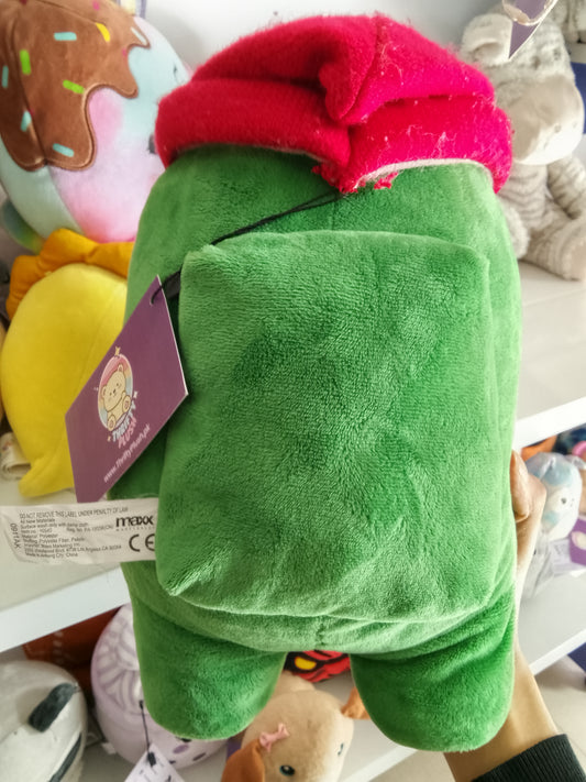 Toikido Among Us green plush toy featuring a red beanie accessory.