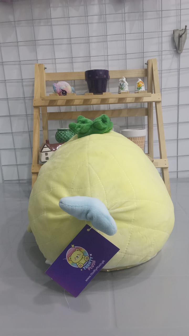 Daiso Pineapple Dolphin Whale 16" Pillow Plush Yellow Blue Stuffed Toy.