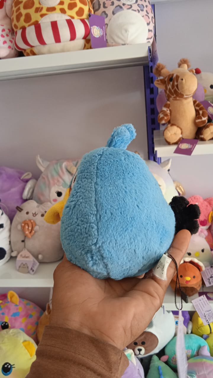 Blue Angry Birds franchise plush toy.