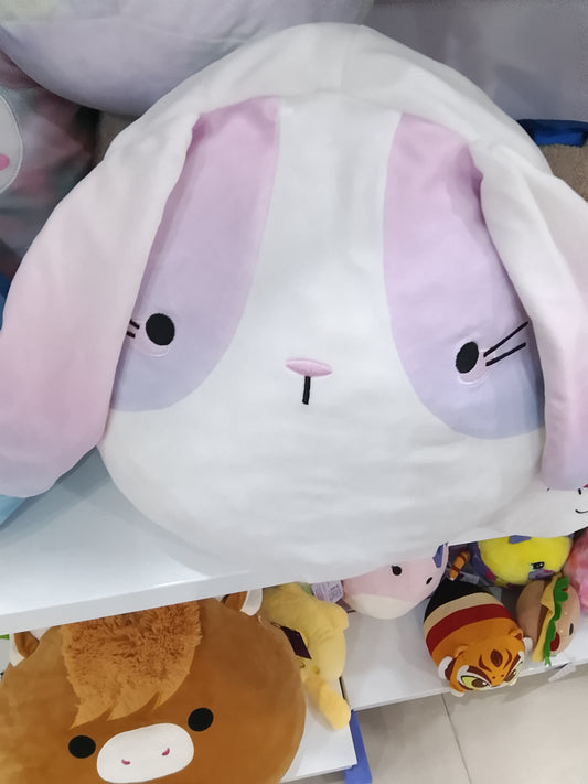 Squishmallows Lavada the Bunny plush toys, white bodies with pink and purple ombre patches on their ears and sides.