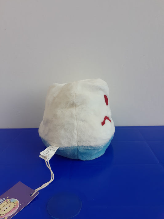 Pac-Man Reversible Ghost Plush Toy. It Is Light Blue And White