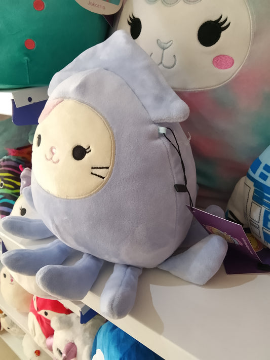 Squishmallow collectible plush toy known as Karina the Cat in a Stacy Squid costume.