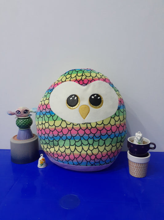 TY Squish a Boo Soft Pillow Plush Owen the Rainbow Owl Cloud Pillow 12”