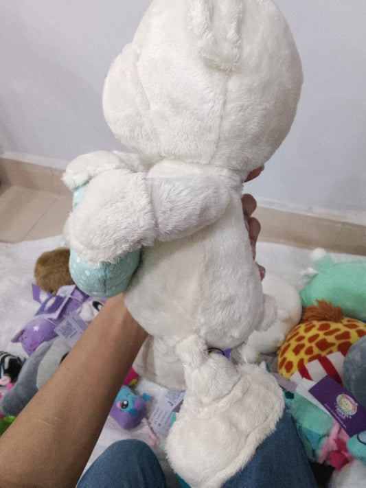 white plush "Hug Me Bear" holding a teal heart embroidered with "Special Mum".