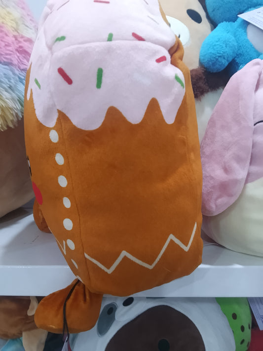 Gingerbread House soft toy with a pink icing top and cute dangling legs.