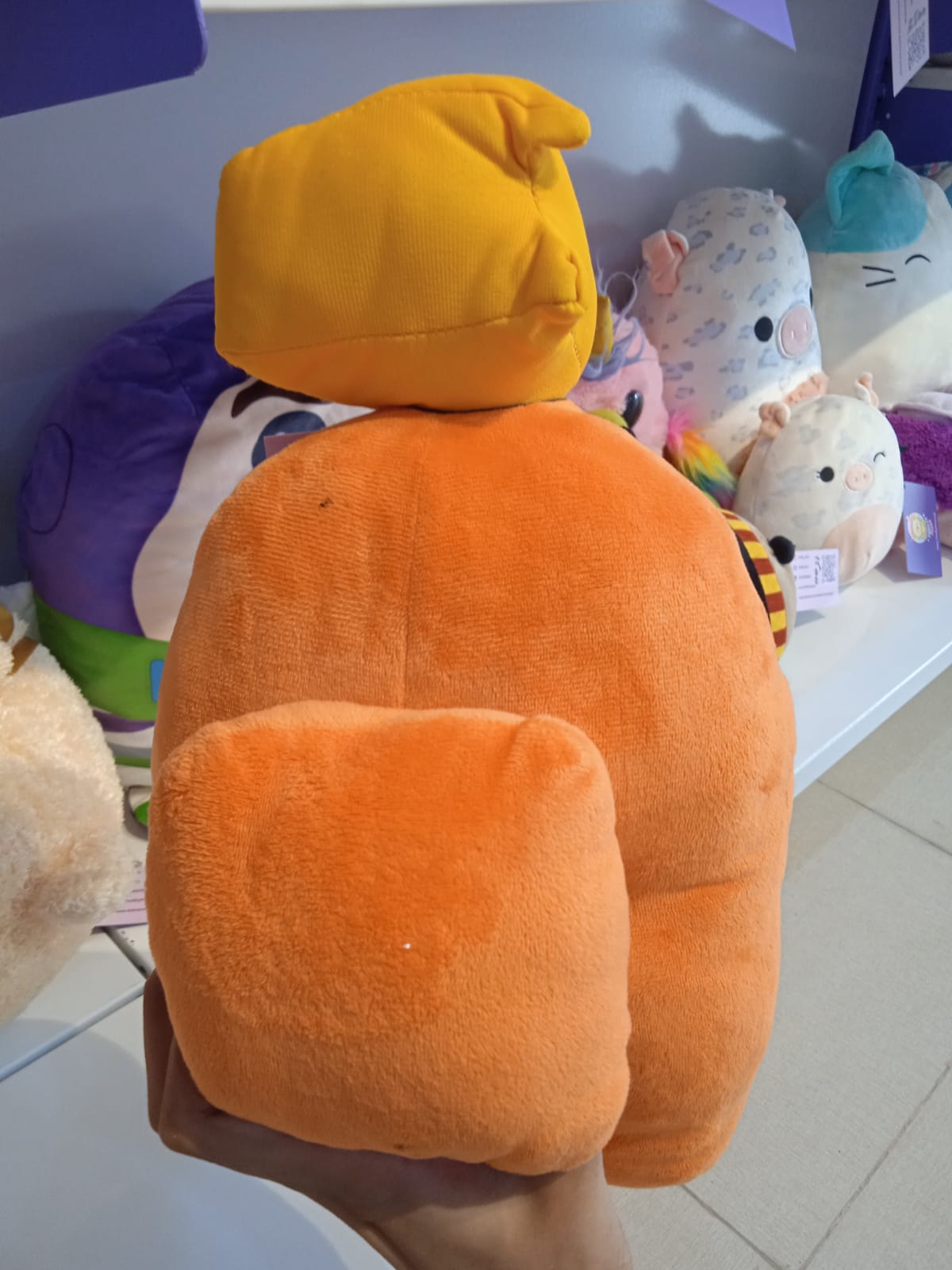 Among Us Orange Crewmate with Cheese Hat Plush Toy.