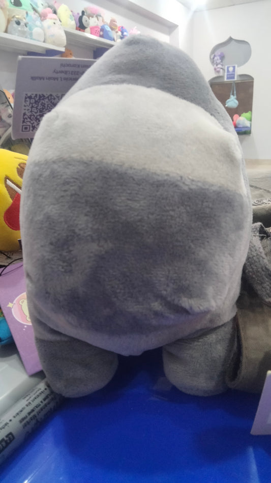 grey Among Us plush toy featuring a light blue visor.