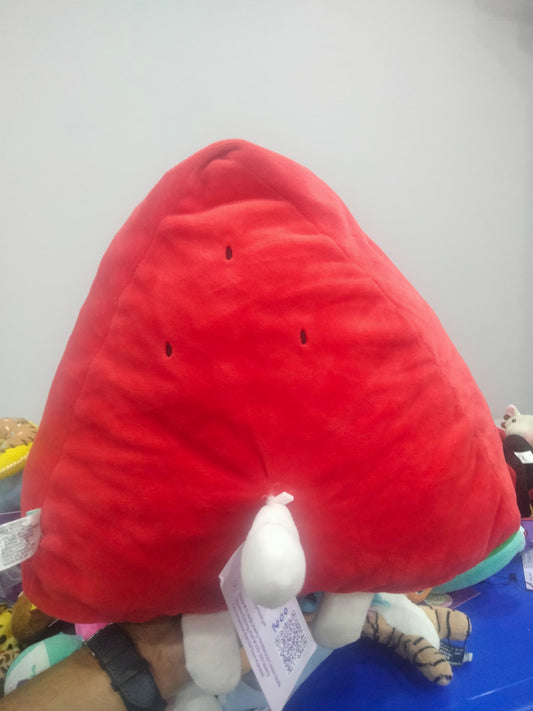 This is a San-X Nyan Nyan Nyanko plush toy featuring a white cat inside a watermelon slice