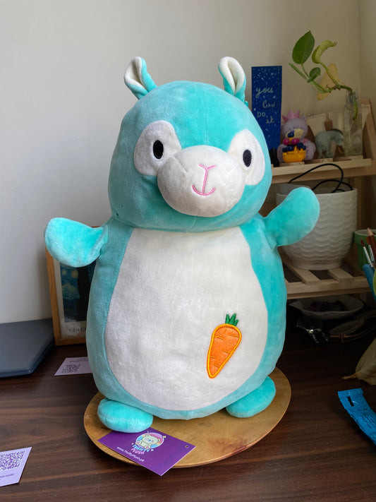 Squishmallows Hug Mees "Pierre" the Alpaca Plush Bunny Rabbit Plush Green Mint Aqua Carrot Pillow 18” Kellytoy