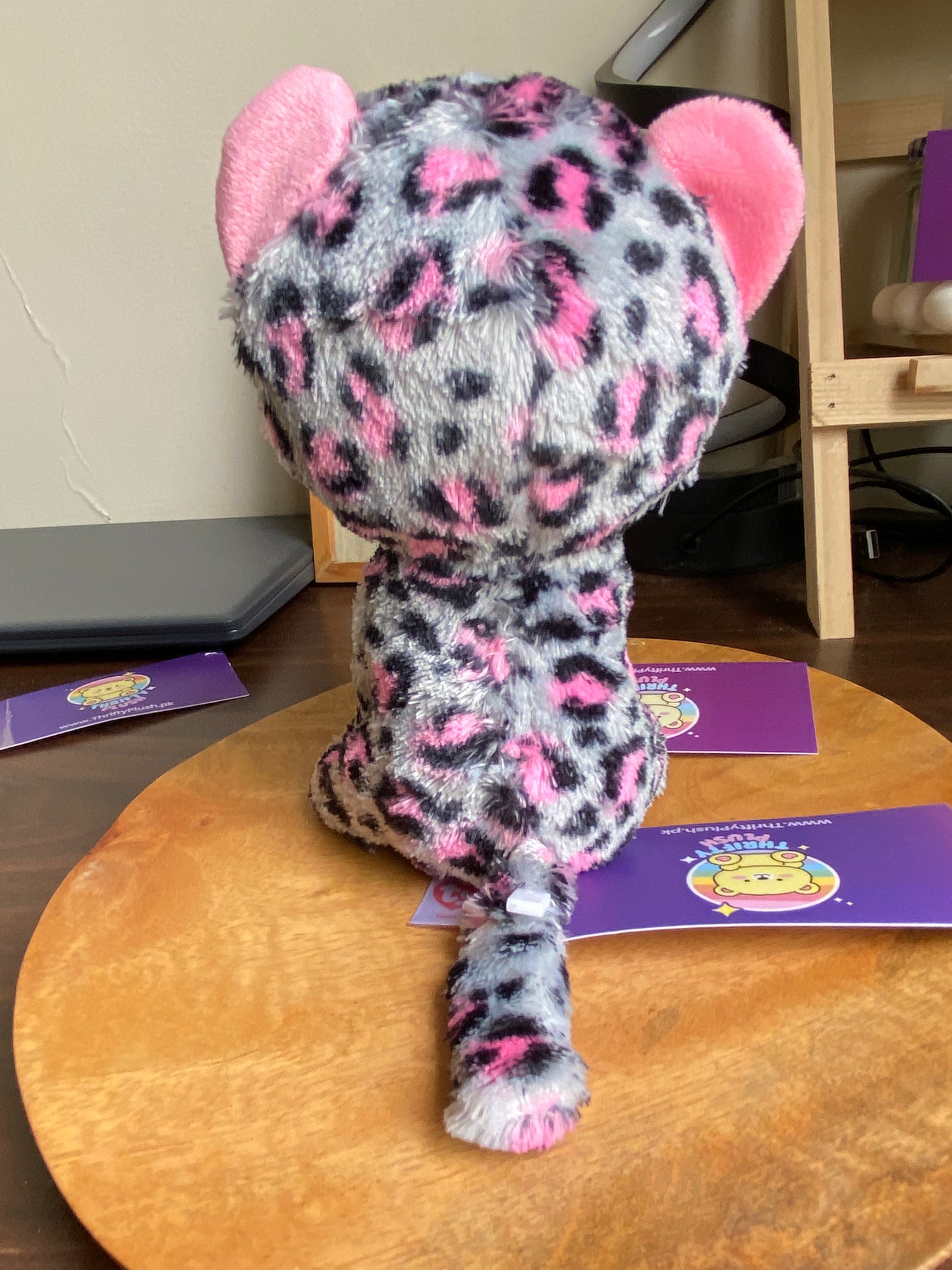 TY "Tasha" Pink & Black Leopard Beanie Boo Baby With Sparkly Eyes. 6”