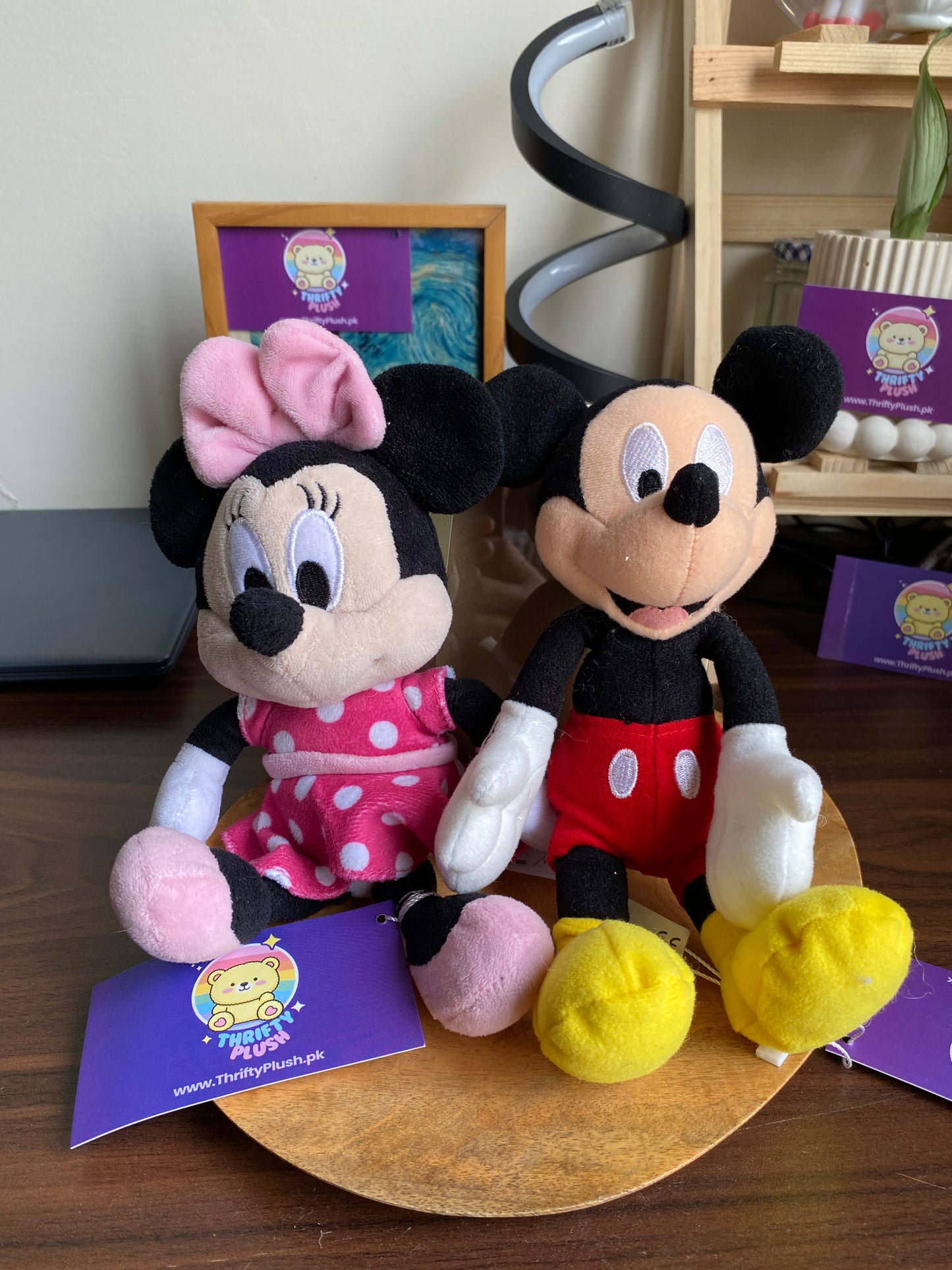 Classic Disney Minnie Mouse Pink Polka Dots Dress Soft Plush Toy. Couple plush