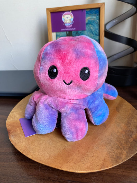 Tie-dye reversible mood octopus plushie with angry face – pink and purple soft toy in Pakistan