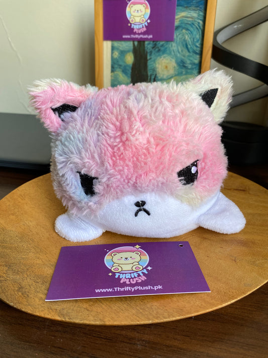Reversible Mood Changing cat Plushie – Tie-Dye Pink & Purple | Viral TikTok Soft Toy in Pakistan
