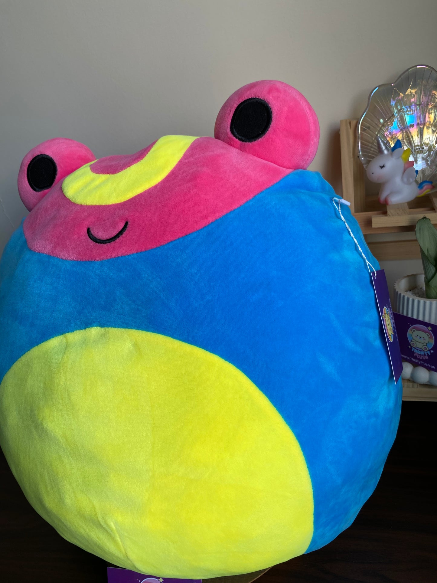 Rare Squishmallows 16-Inch Colorful Frog Plush – Bright Yellow, Blue & Pink Cuddly Stuffed Animal Pillow Toy