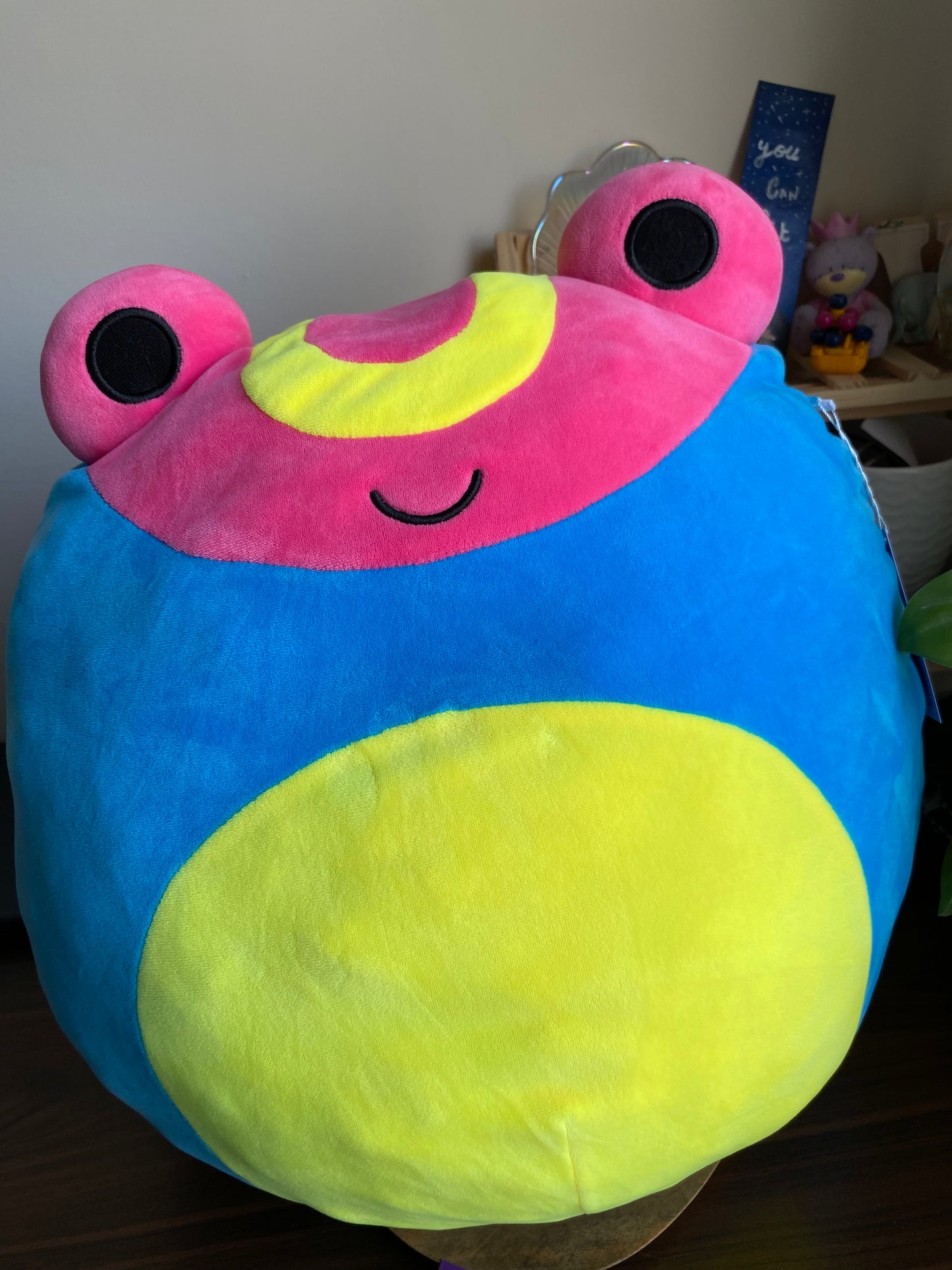 Rare Squishmallows 16-Inch Colorful Frog Plush – Bright Yellow, Blue & Pink Cuddly Stuffed Animal Pillow Toy