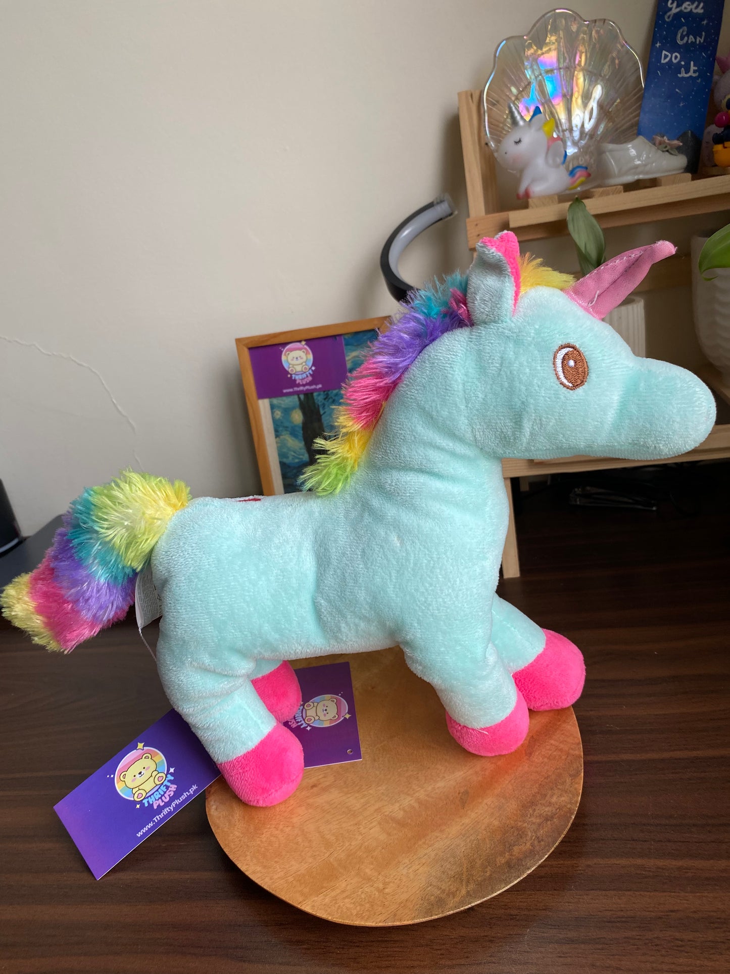 Rainbow Unicorn Plush Stuffed Animal – Soft Pastel Mint Toy with Colorful Mane & Tail