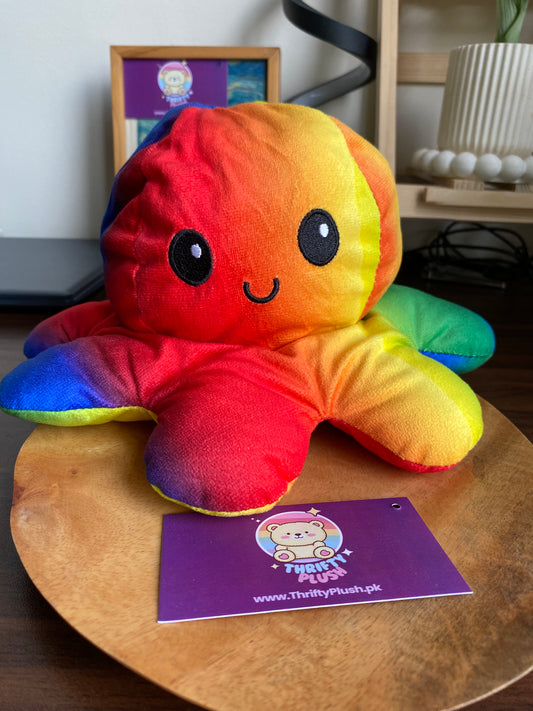 Reversible Octopus Plush – Rainbow Mood Changing Stuffed Animal with Happy & Sad Faces