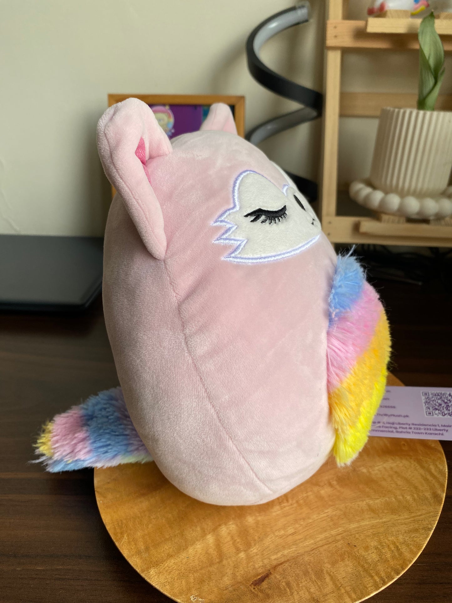 Squishmallow 8″ Alessi the Fox Plush – Pink Sleepy Fox with Rainbow Fuzzy Belly