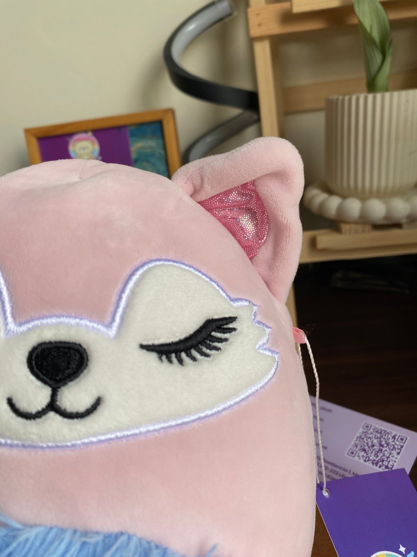 Squishmallow 8″ Alessi the Fox Plush – Pink Sleepy Fox with Rainbow Fuzzy Belly