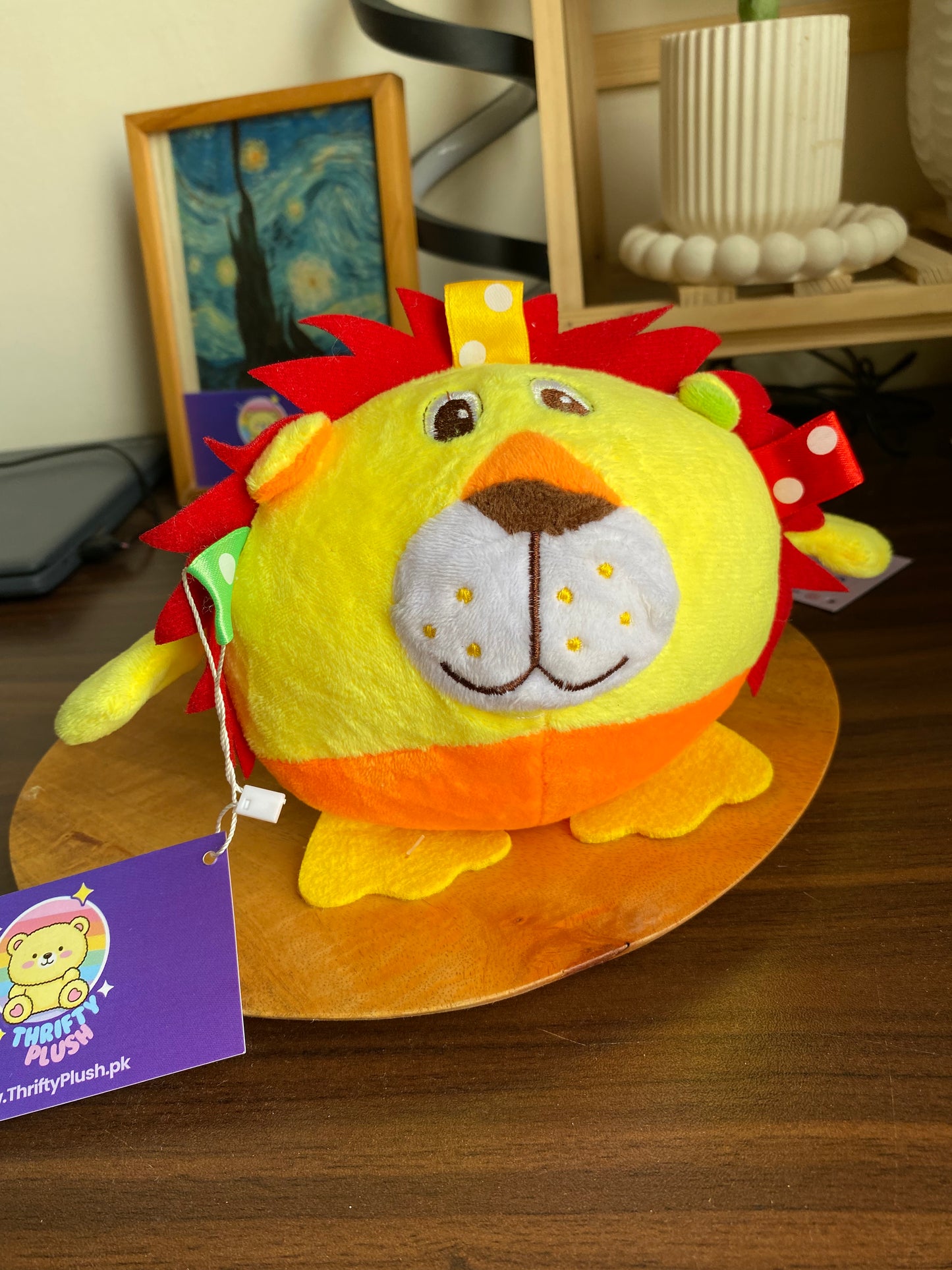 Cute Round Lion Plush with Ribbon Mane – Baby Sensory Soft Toy