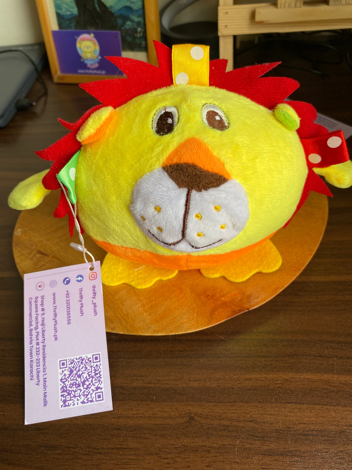 Cute Round Lion Plush with Ribbon Mane – Baby Sensory Soft Toy