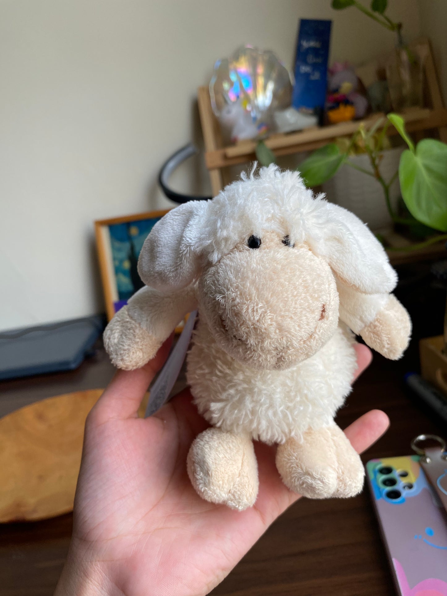 Cute Nici 8-inch sheep plush toy in cream and white with a fluffy body and soft cuddly design.