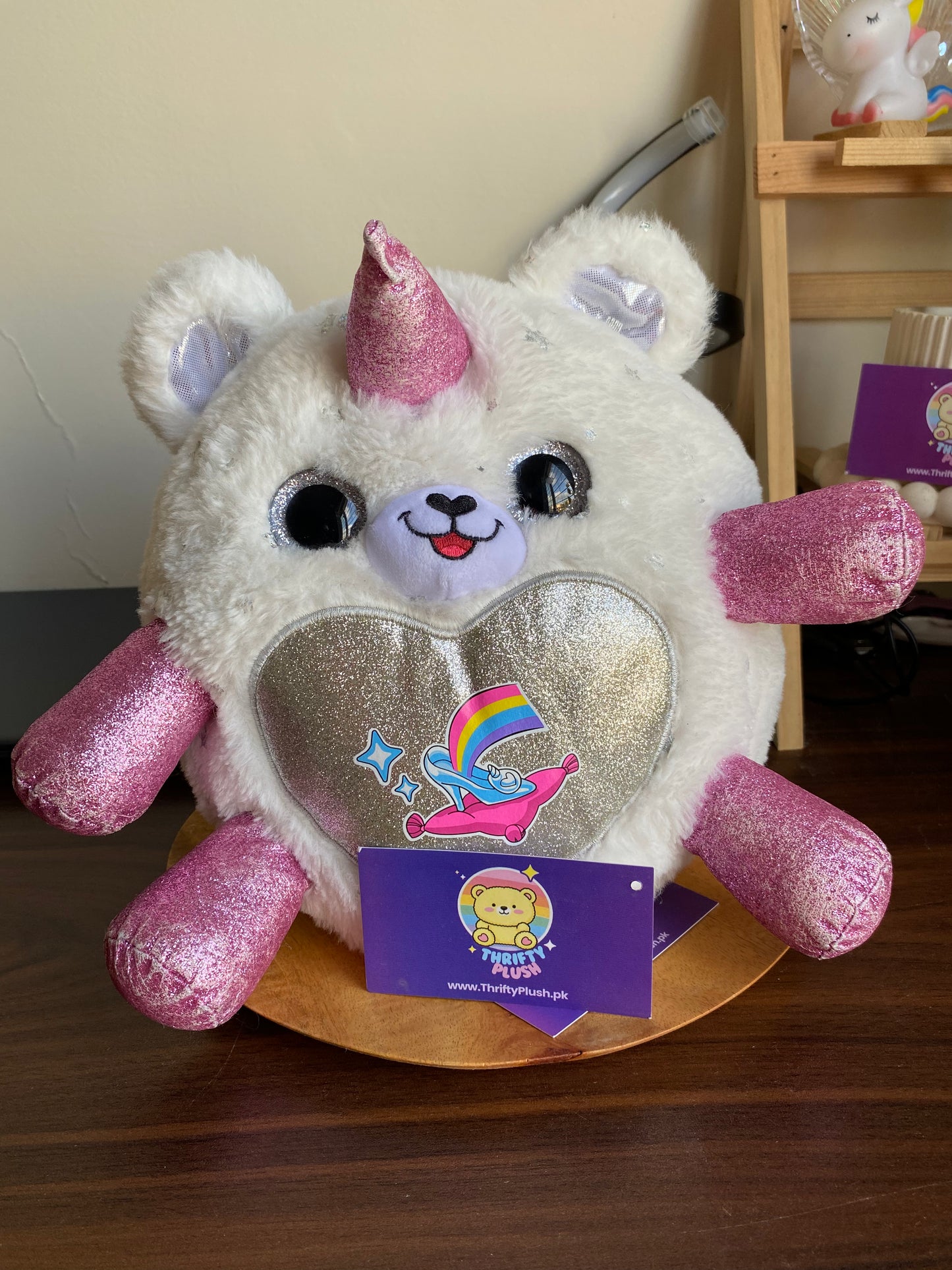 Sparkle Unicorn Bear Plush – Soft White & Pink Fantasy Plush Toy with Shimmer Horn & Glitter Paws