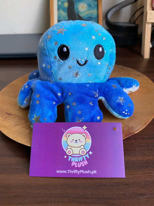 Reversible Octopus Plush Toy – Mood Changing Double-Sided Cute Soft Plush (Blue Starry Design)