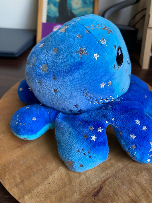Reversible Octopus Plush Toy – Mood Changing Double-Sided Cute Soft Plush (Blue Starry Design)