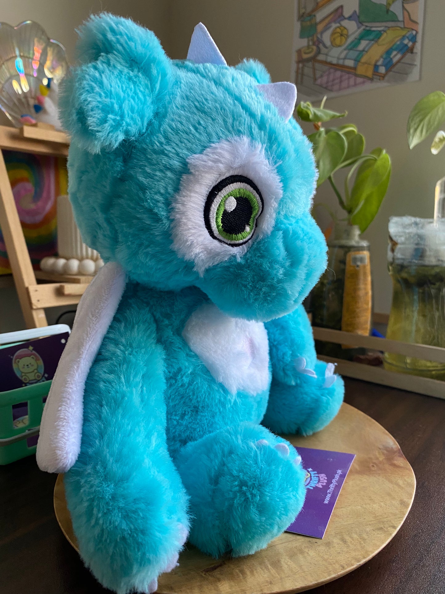 Carry Toys Blue Dragon Plush – Soft & Fluffy Turquoise Dragon for Kids