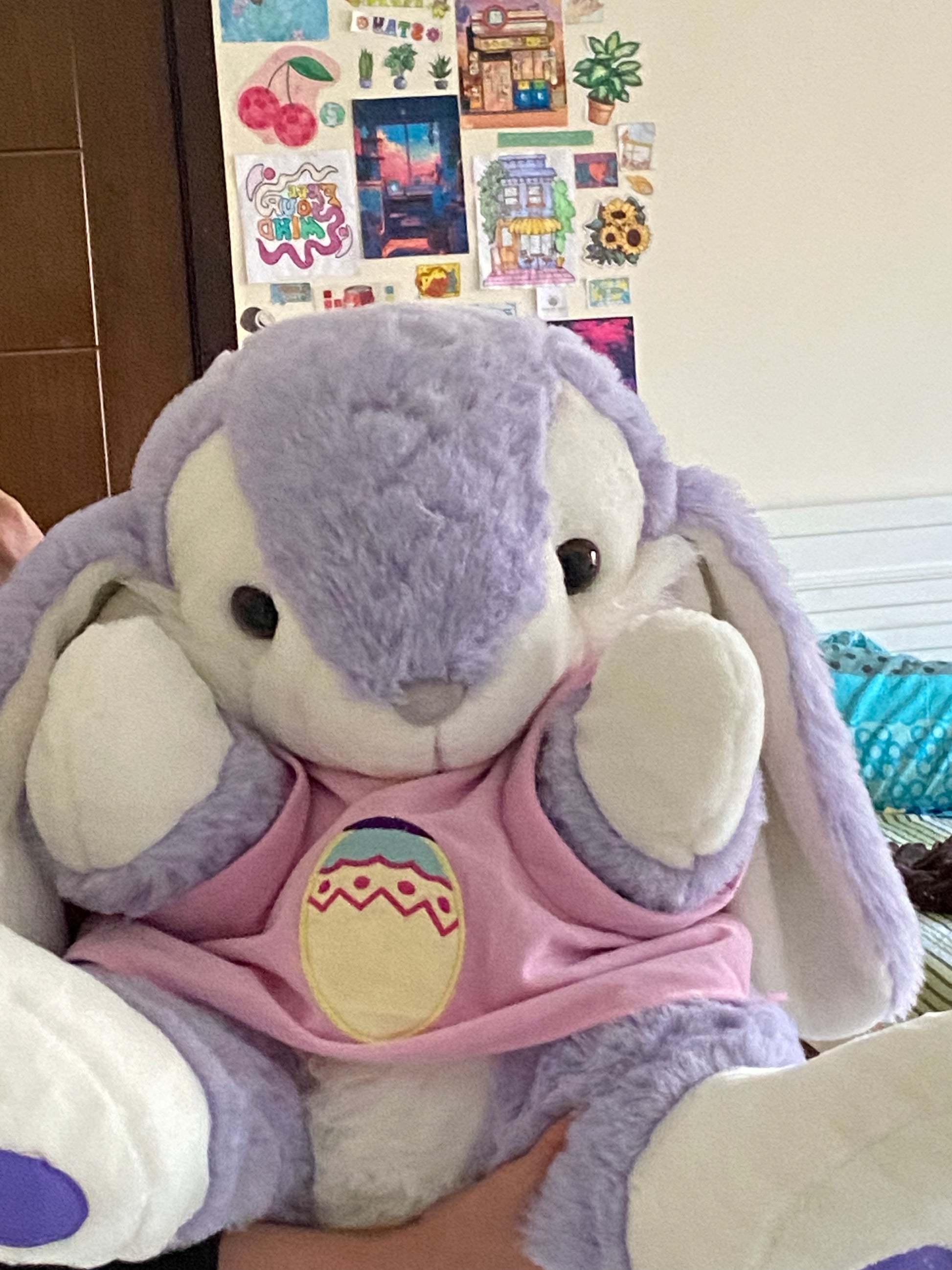 Giant purple bunny plush toy sitting on chair – kids stuffed animal gift Pakistan