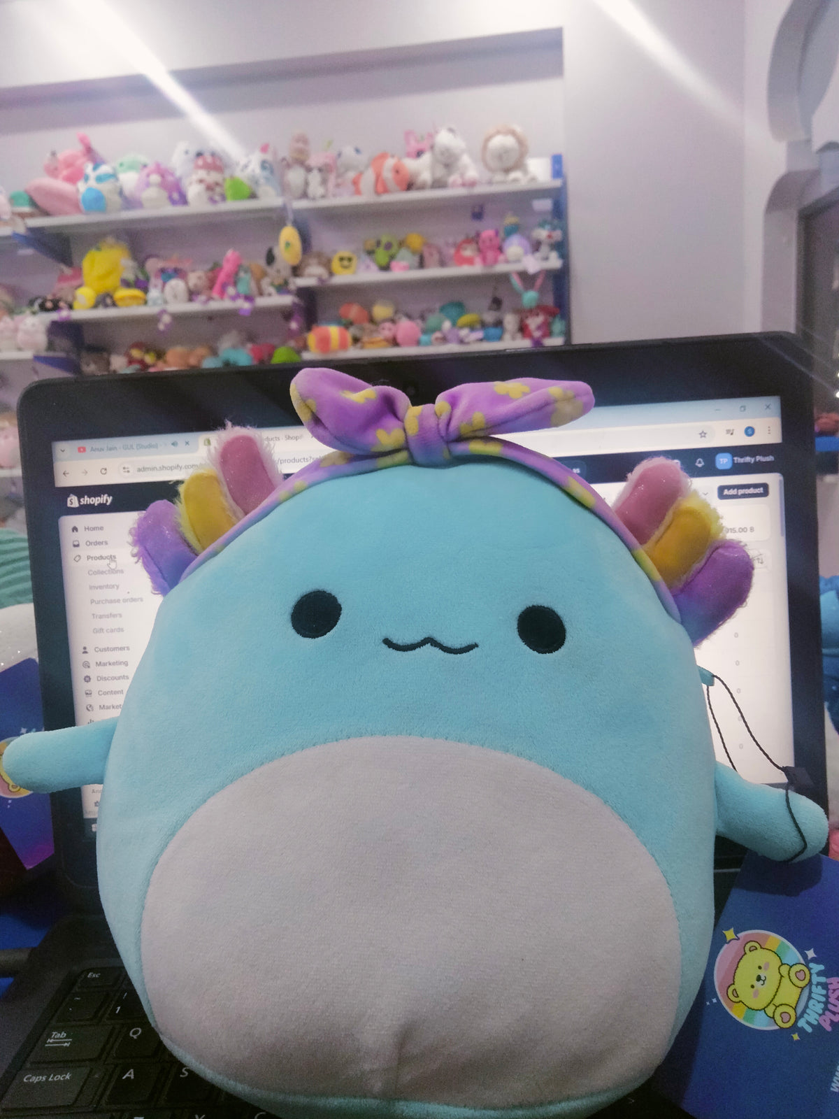 Squishmallows Irina the Teal Axolotl plush toy.