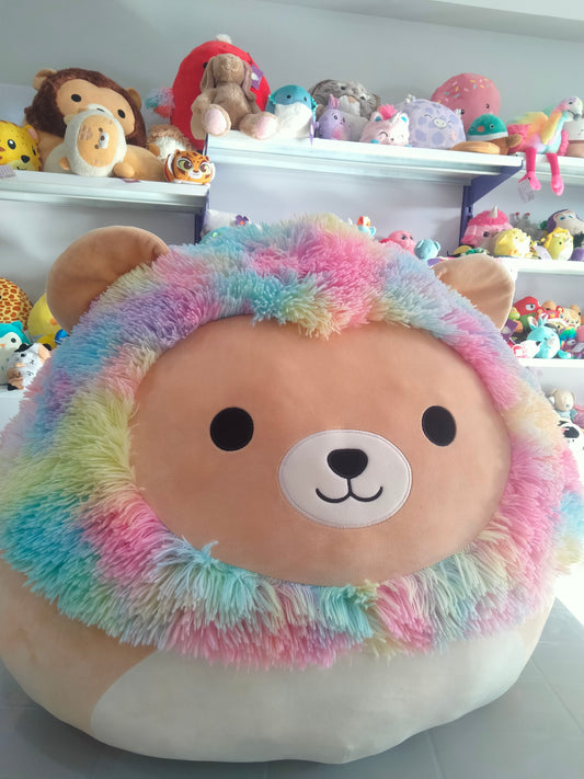 Leonard the Rainbow Lion Squishmallow plush toy.