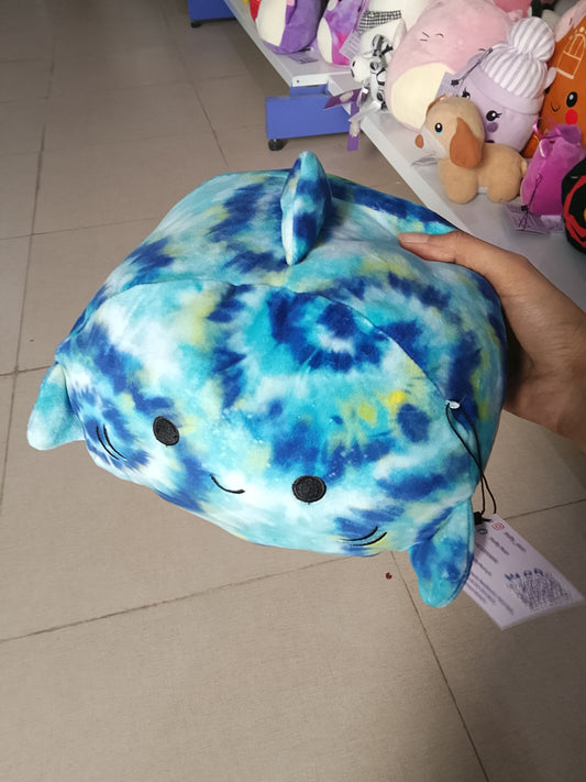Squishmallows Luther the Blue Tie-Dye Tiger Shark plush toy.