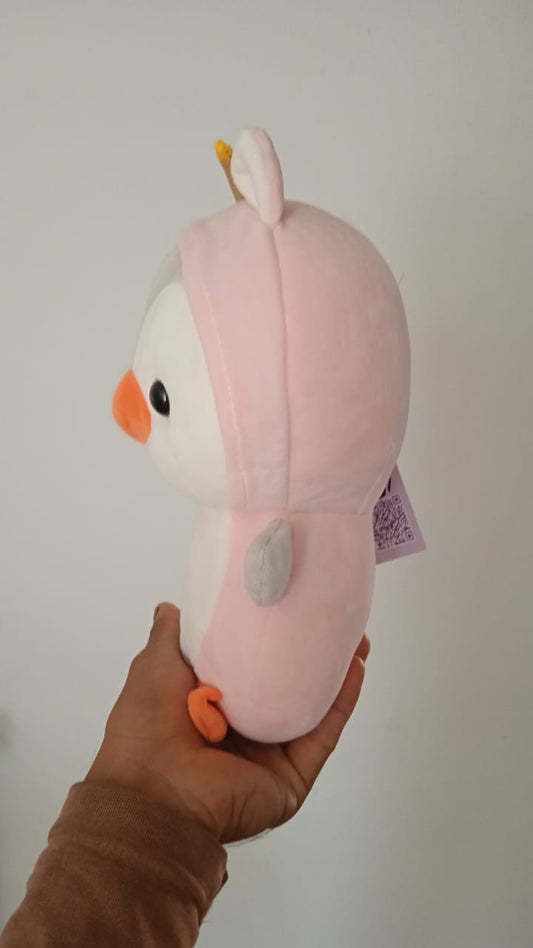 Cute Penguin Stuffed Animal Cosplay as a Pink Unicorn.