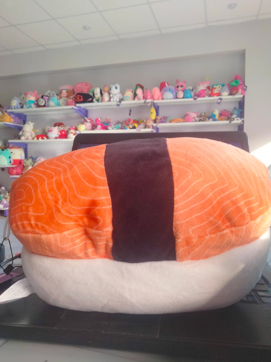 Plush stuffed Toy Designed To Look Like Salmon Sushi (nigiri).