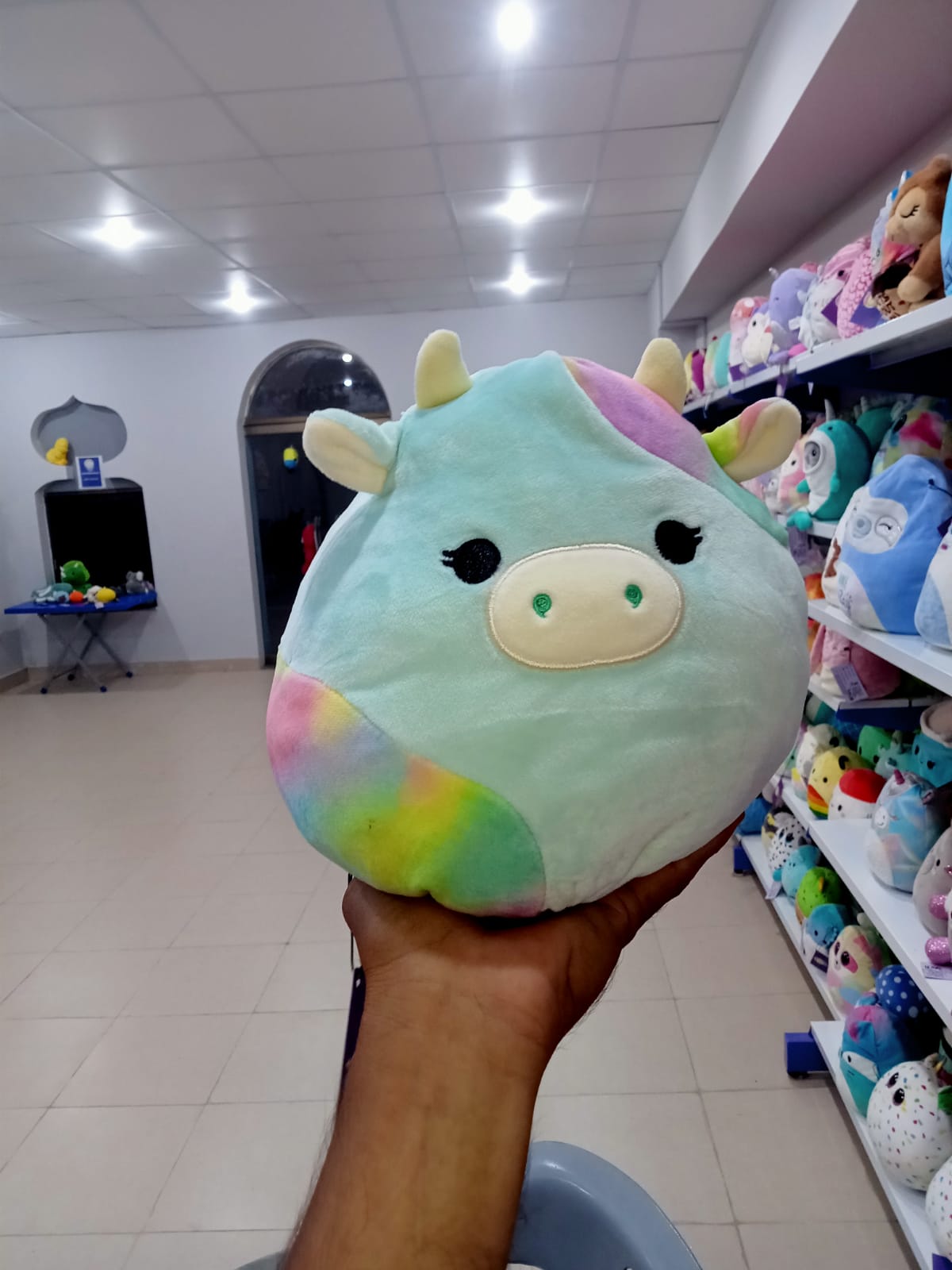 Reversible Caedia the Cow from the Squishmallows brand.