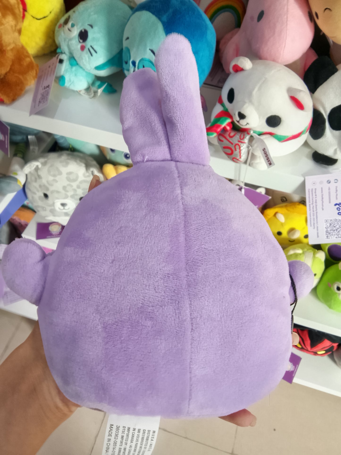 Fuzzy Friends" or "Hug & Luv" branded squishy bunny.