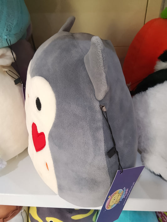 Squishmallow Samantha the Grey Owl Valentine plush toy.