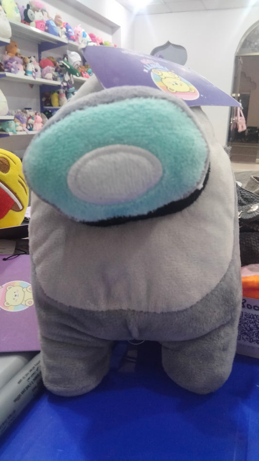 grey Among Us plush toy featuring a light blue visor.