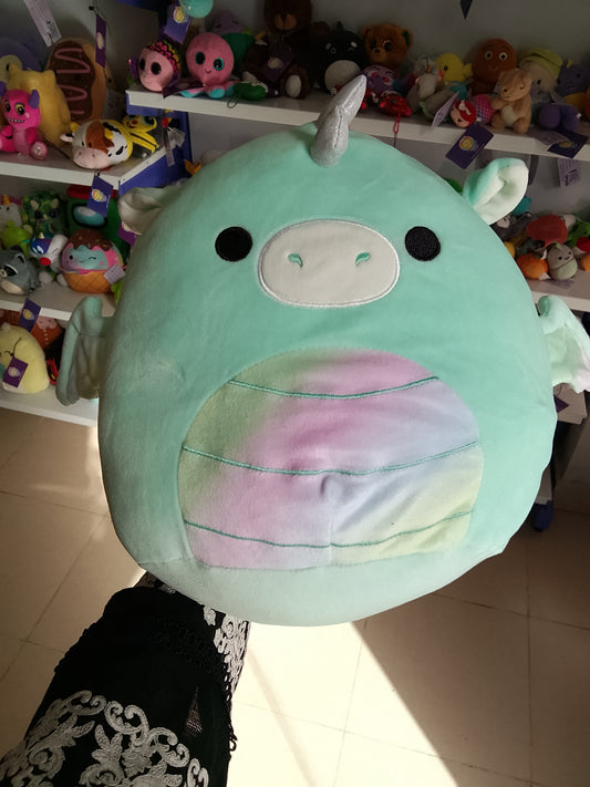 Squishmallows Joey the Dragon plush toy mint green color and a rainbow belly.
