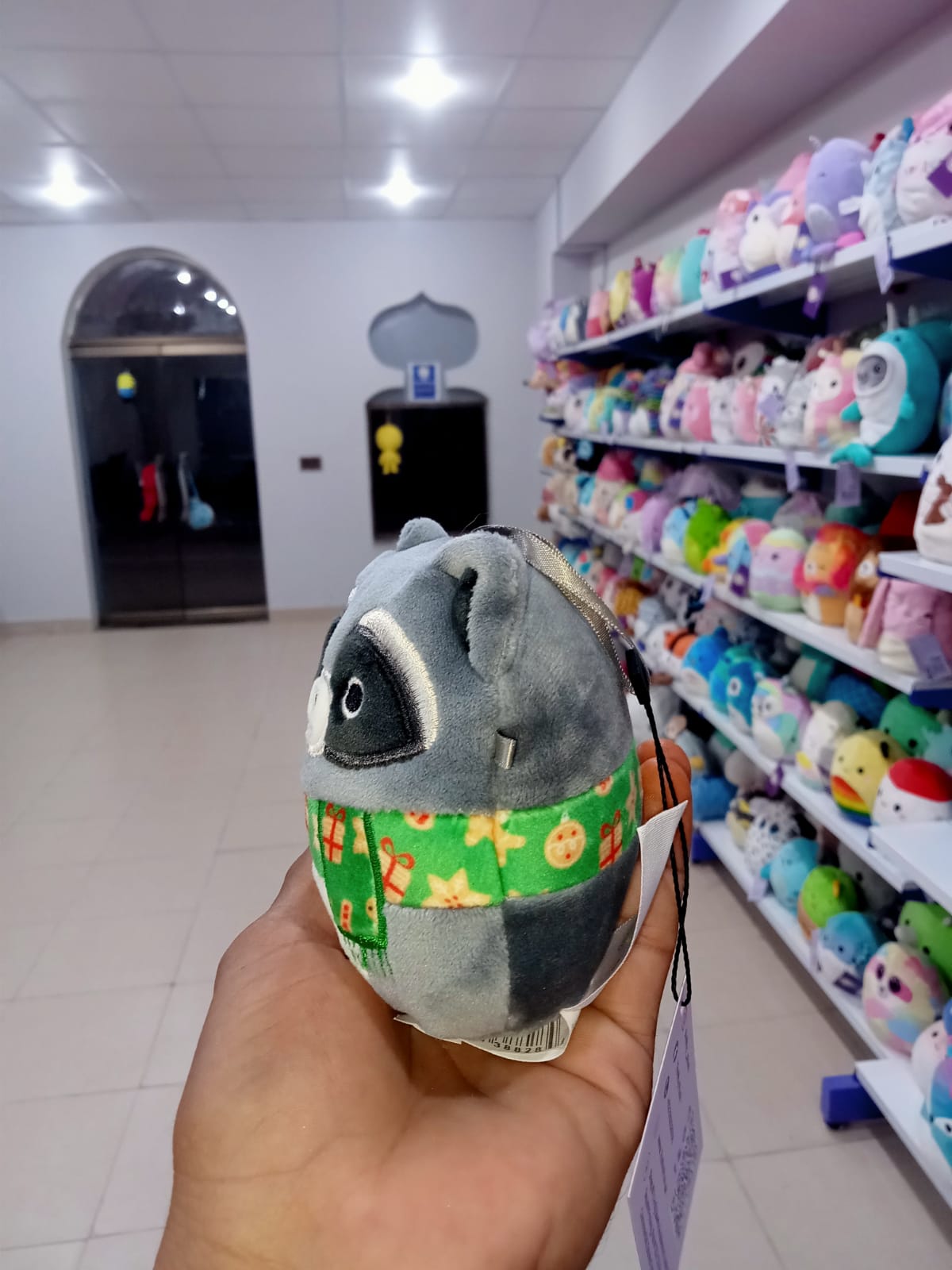 Rocky the Raccoon, a popular character from the Squishmallows Holiday collection.