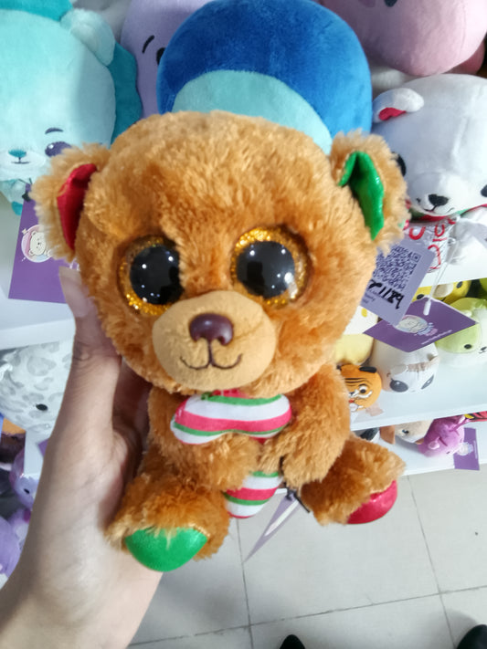 Ty Beanie Boos Bella the Bear Christmas plush with glitter eyes and a candy cane