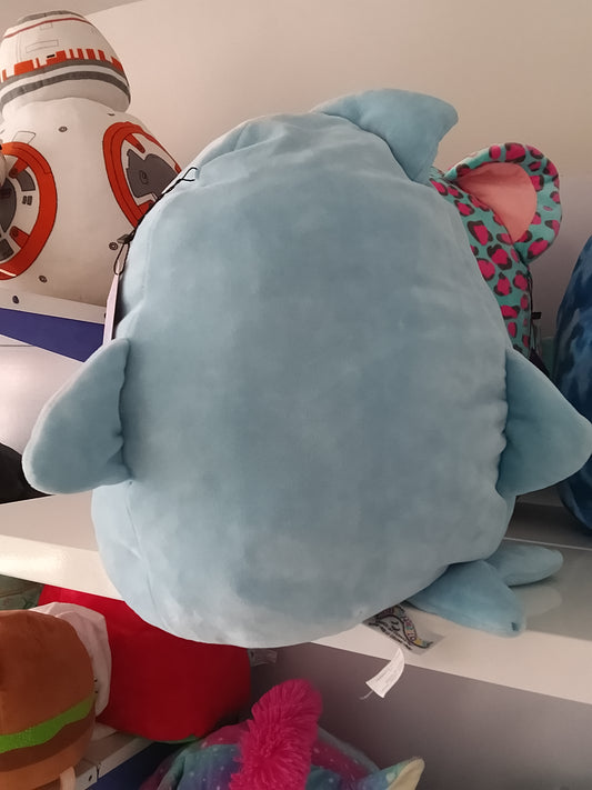 Squishmallows plush toy, specifically the character Rey the Blue Shark.